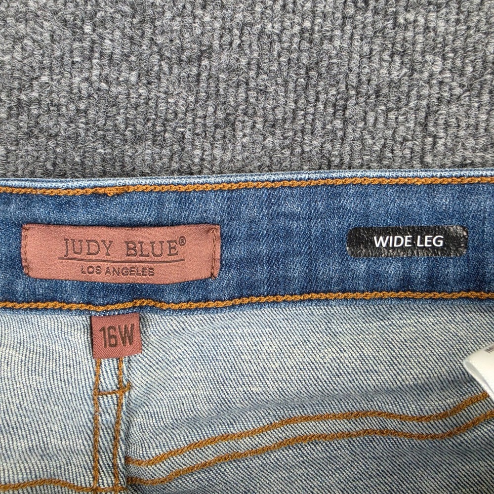 Judy Blue Wide Leg Jeans Women's 16W High Rise Raw Hem Dark Wash Retro Inspired - Picture 2 of 8